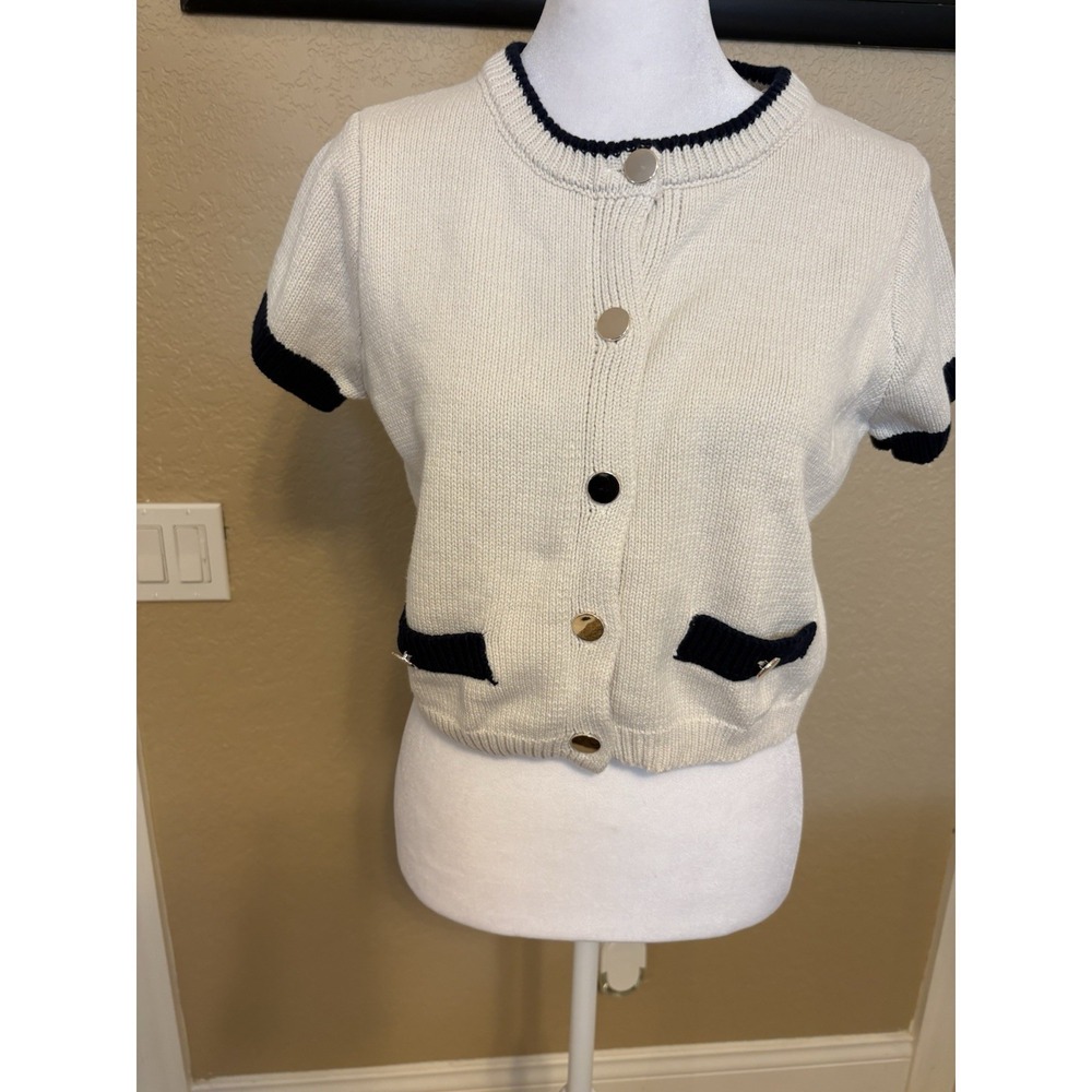 Freshman 1996 Short Sleeve Cropped Knit Cardigan, Medium, Vintage Inspired
